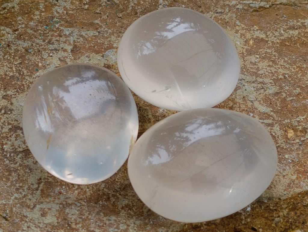 Polished Girasol Pearl Quartz Palm Stones x 12 From Ambatondrazaka, Madagascar