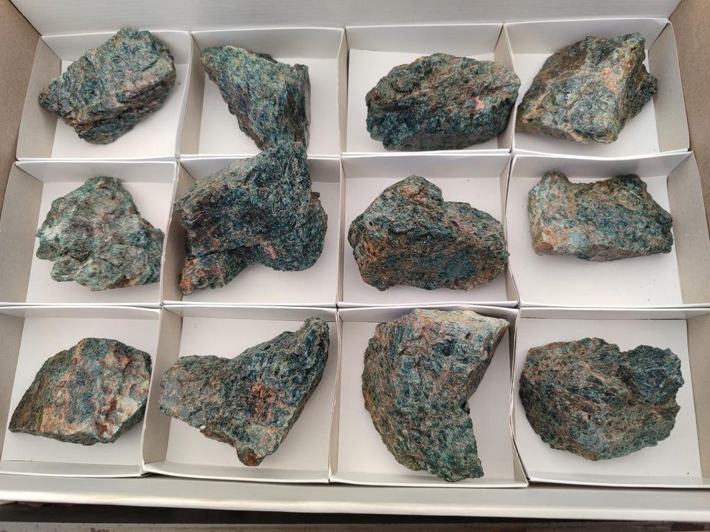 Natural Cobbed Blue Apatite Specimens x 12 From Betroka, Madagascar