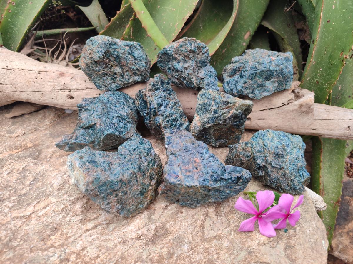 Natural Cobbed Blue Apatite Specimens x 12 From Betroka, Madagascar