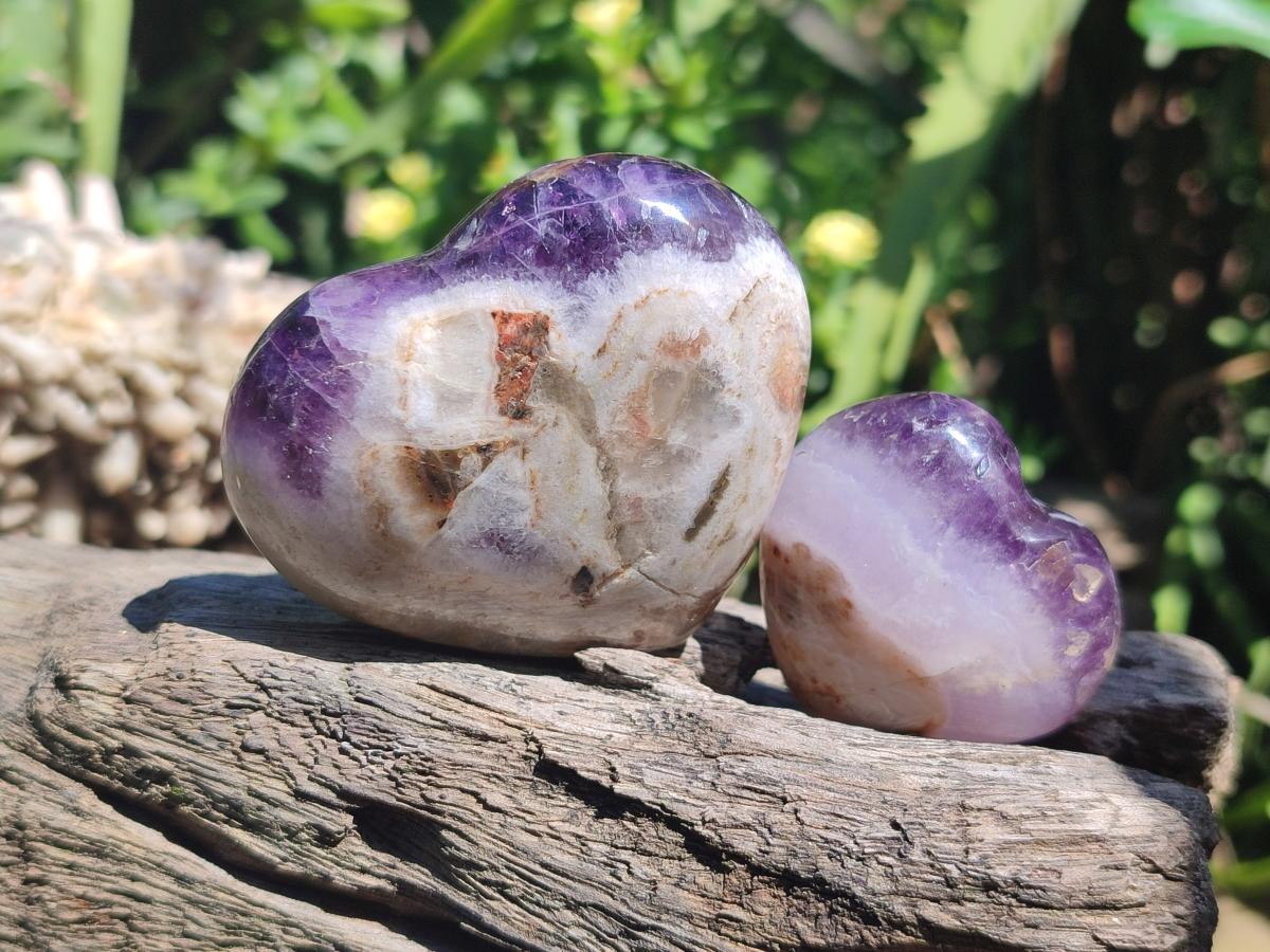 Polished Banded Amethyst Hearts x 13 From Madagascar