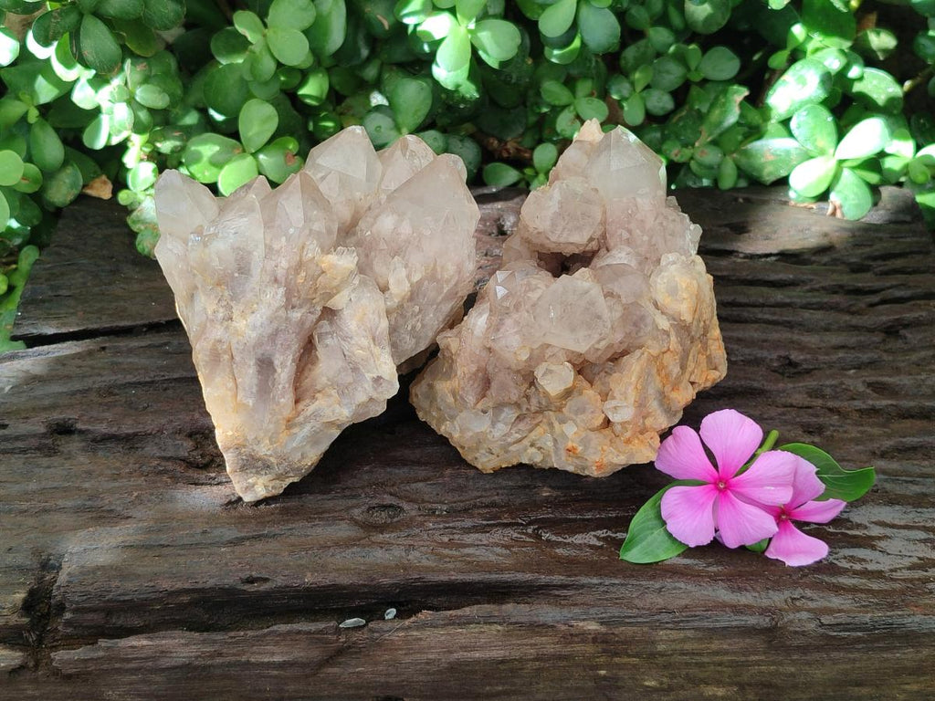Natural White Phantom Cascading Smokey Luena Quartz Clusters x 2 From Luena, Congo