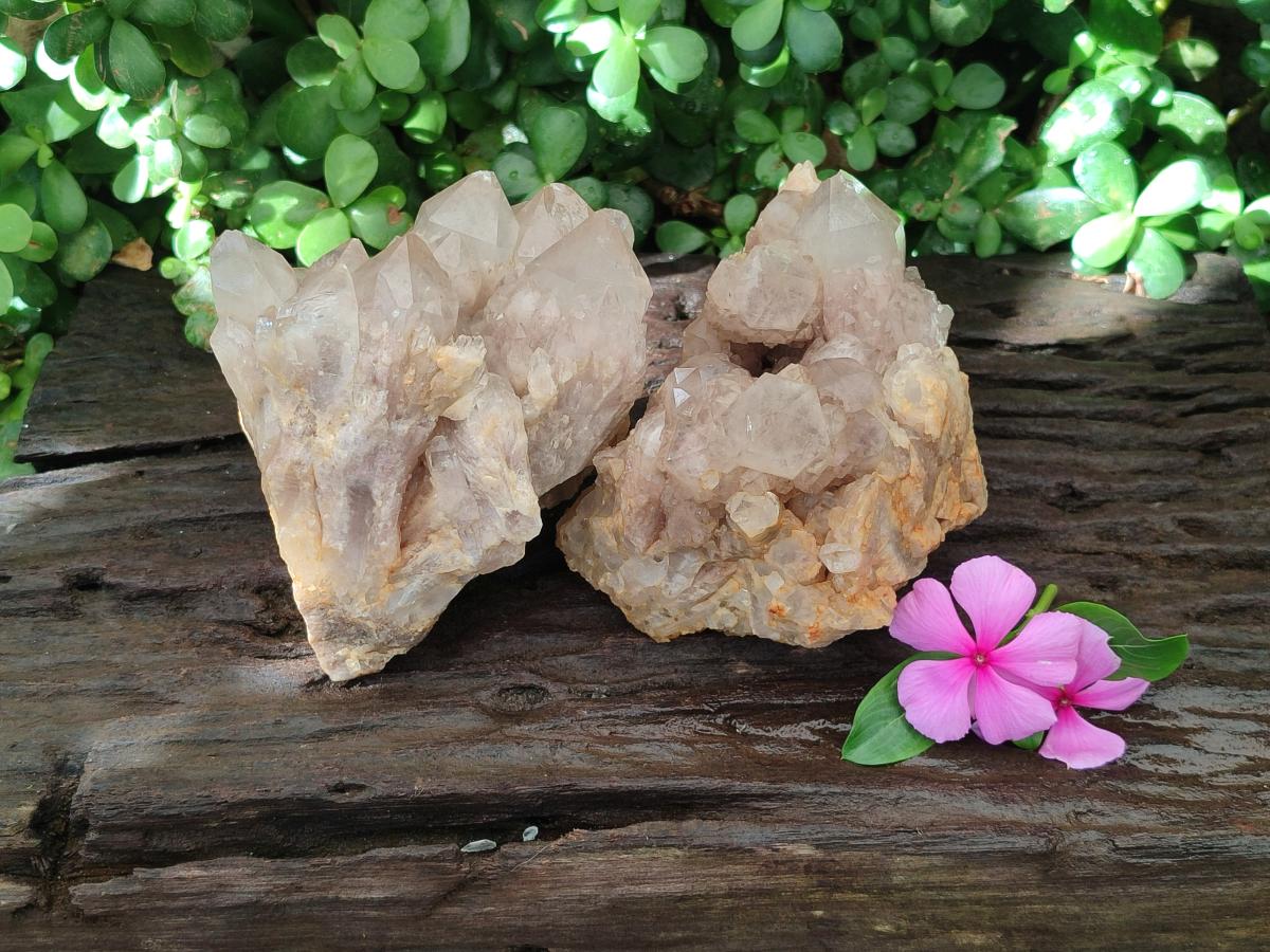 Natural White Phantom Cascading Smokey Luena Quartz Clusters x 2 From Luena, Congo