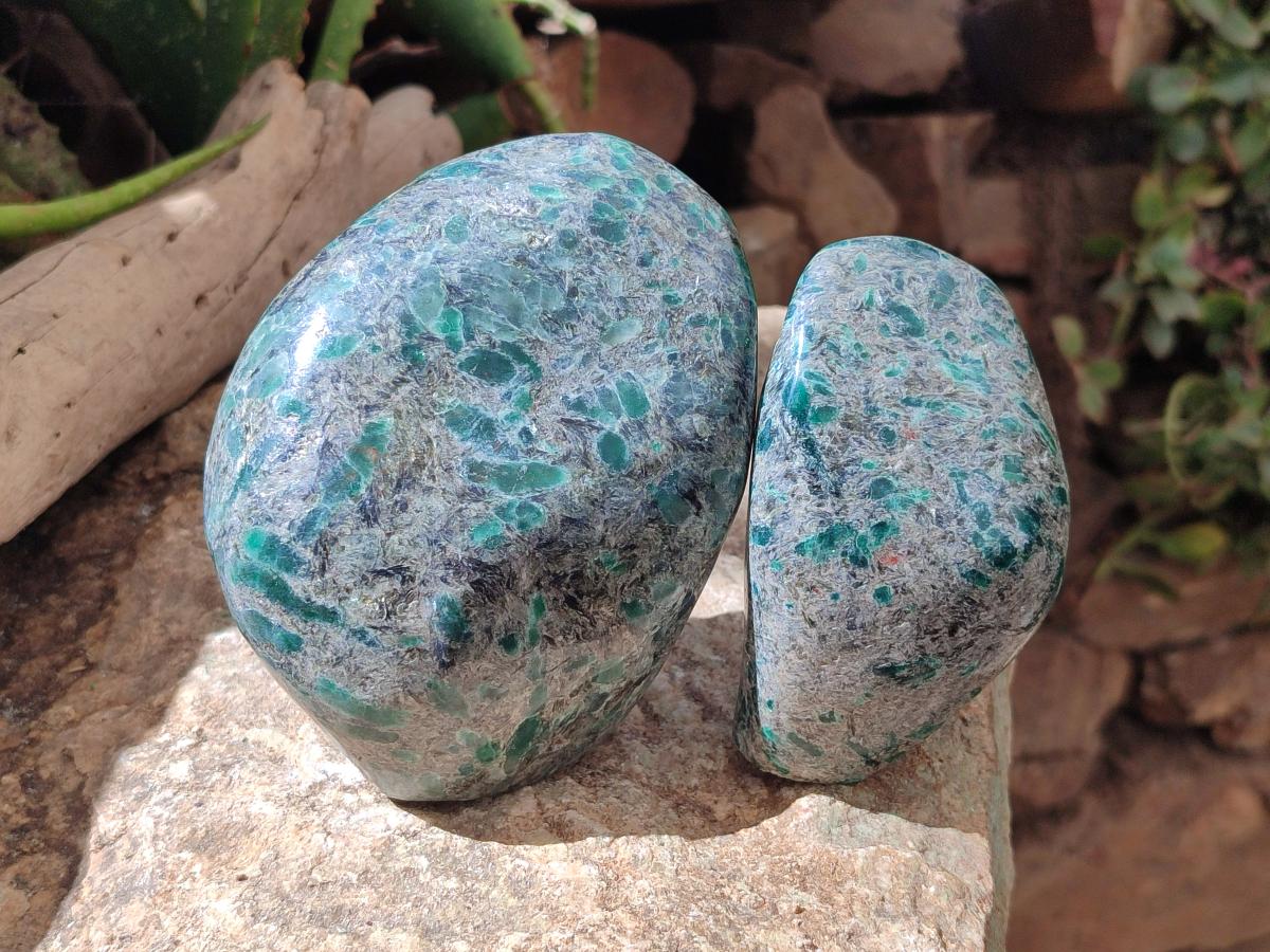 Polished Emerald Mica 'Mutokolite' Standing Free Forms x 2 From Mutoko, Zimbabwe