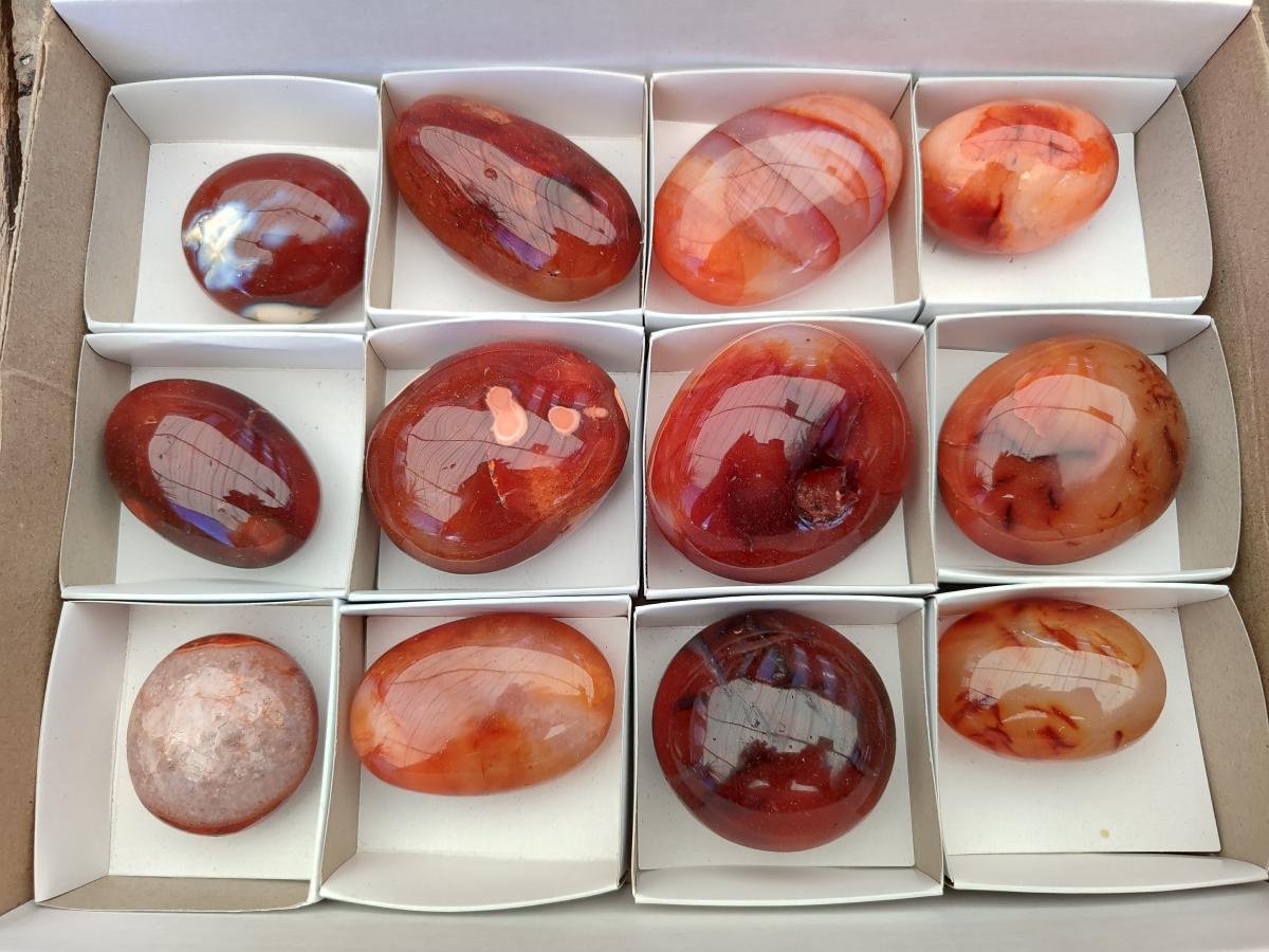 Polished Carnelian Agate Gemstone Galets x 12 From Madagascar