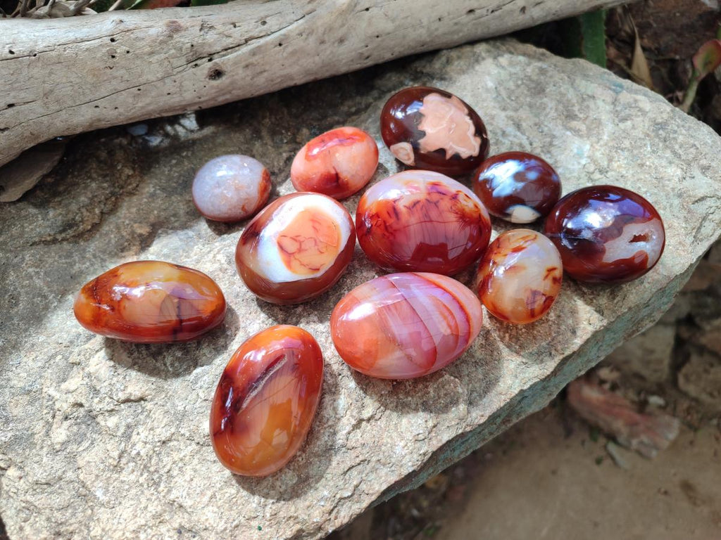 Polished Carnelian Agate Gemstone Galets x 12 From Madagascar