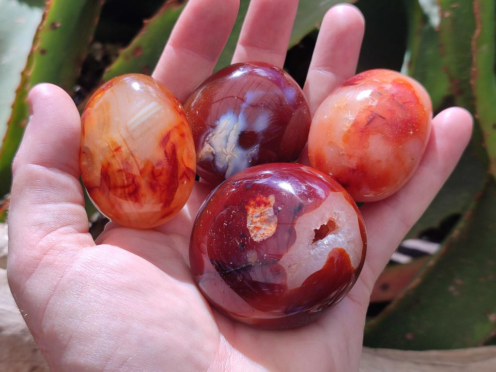 Polished Carnelian Agate Gemstone Galets x 12 From Madagascar