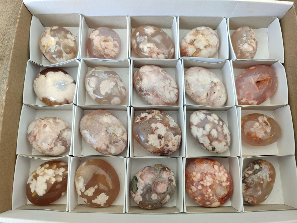 Polished Flower Agate Palm Stones x 20 From Antsahalova, Madagascar