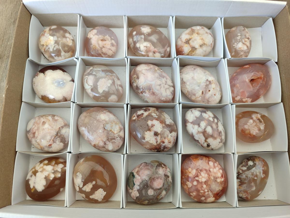 Polished Flower Agate Palm Stones x 20 From Antsahalova, Madagascar