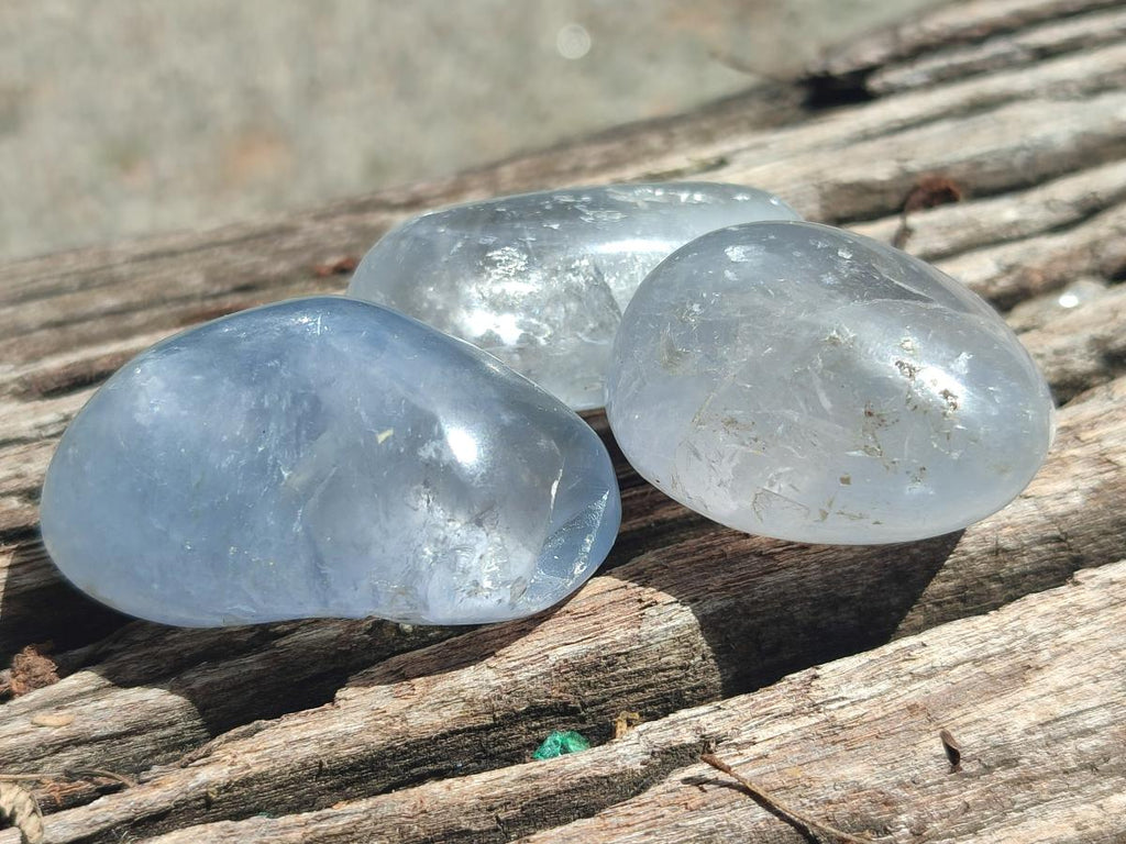 Polished Blue Celestite Galet Free Forms x 20 From Sakoany, Madagascar