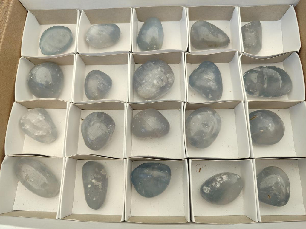 Polished Blue Celestite Galet Free Forms x 20 From Sakoany, Madagascar
