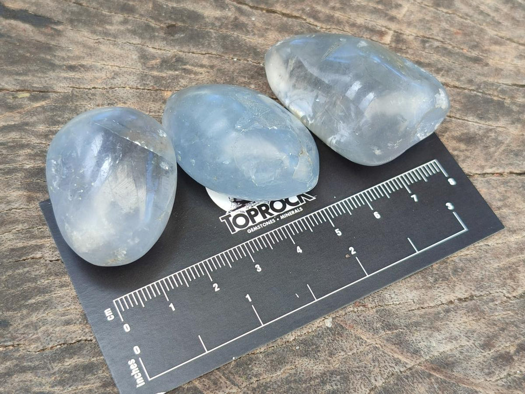 Polished Blue Celestite Galet Free Forms x 20 From Sakoany, Madagascar