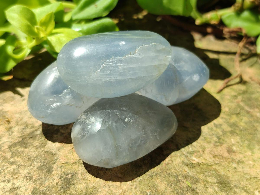 Polished Blue Celestite Galet Free Forms x 20 From Sakoany, Madagascar