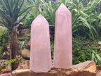 Polished Large Gemmy Rose Quartz Crystal Points x 2 From Madagascar