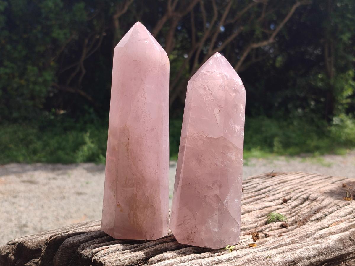 Polished Large Gemmy Rose Quartz Crystal Points x 2 From Madagascar