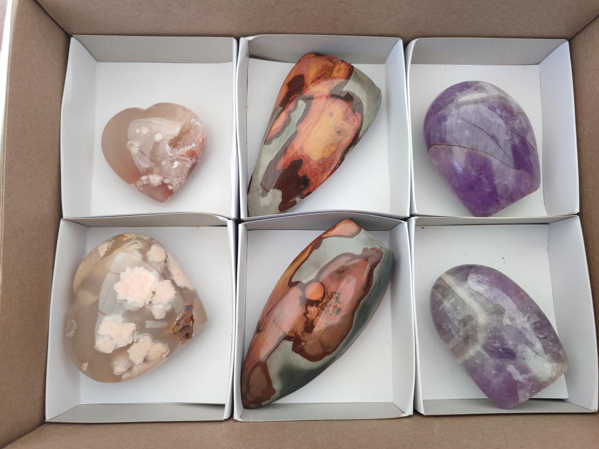 Polished Mixed Selected Multi Mineral Items x 6 From Madagascar