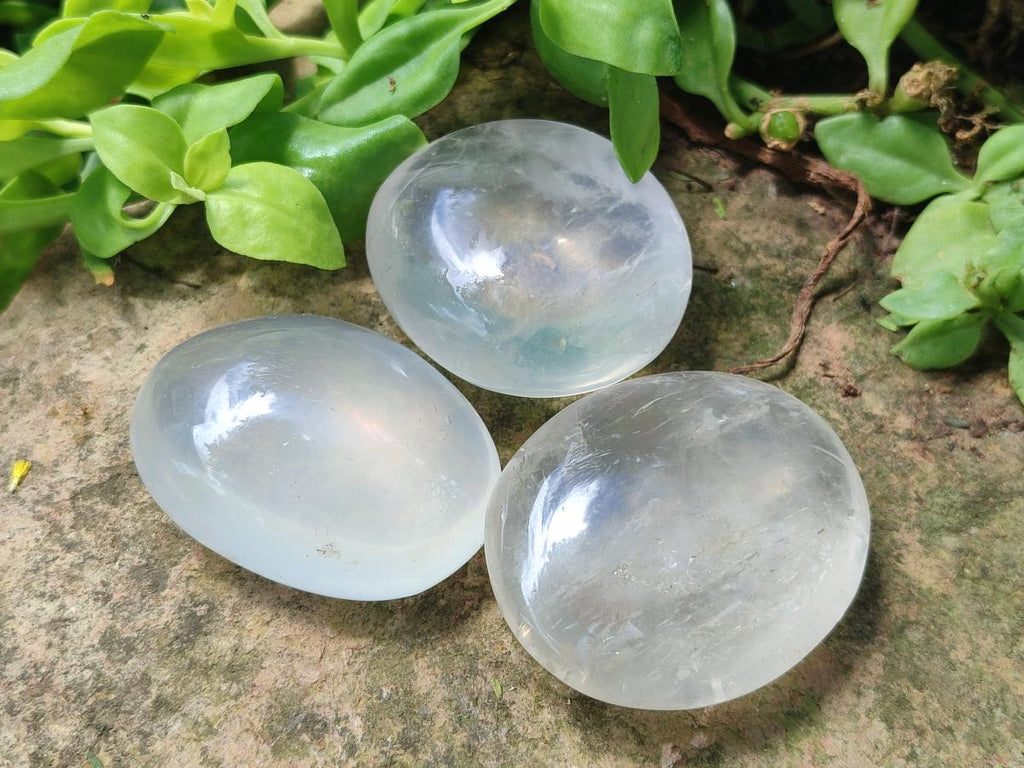 Polished Girasol Pearl Quartz Palm Stones x 12 From Ambatondrazaka, Madagascar