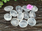 Polished Girasol Pearl Quartz Palm Stones x 12 From Ambatondrazaka, Madagascar