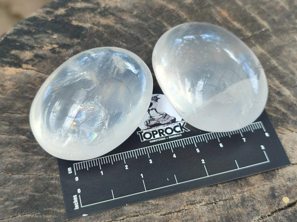 Polished Girasol Pearl Quartz Palm Stones x 12 From Ambatondrazaka, Madagascar