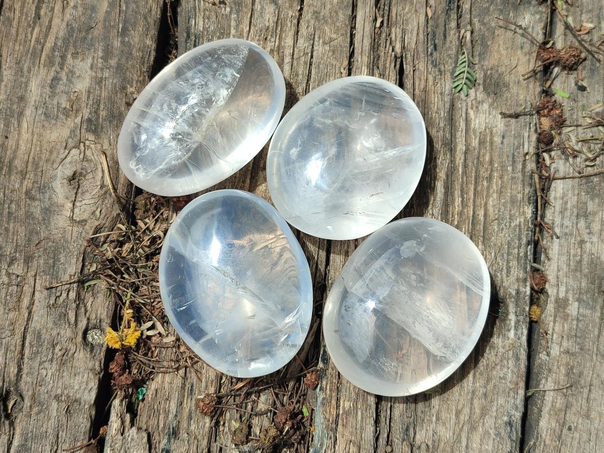 Polished Girasol Pearl Quartz Palm Stones x 12 From Ambatondrazaka, Madagascar