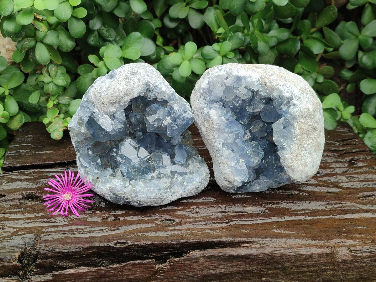 Natural Blue Celestite Crystal Cluster Specimens x 2 From Sakoany, Madagascar
