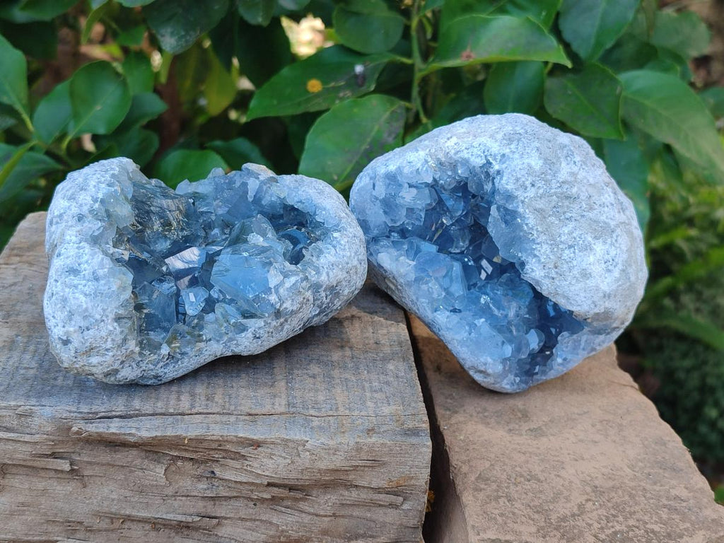 Natural Blue Celestite Crystal Cluster Specimens x 2 From Sakoany, Madagascar