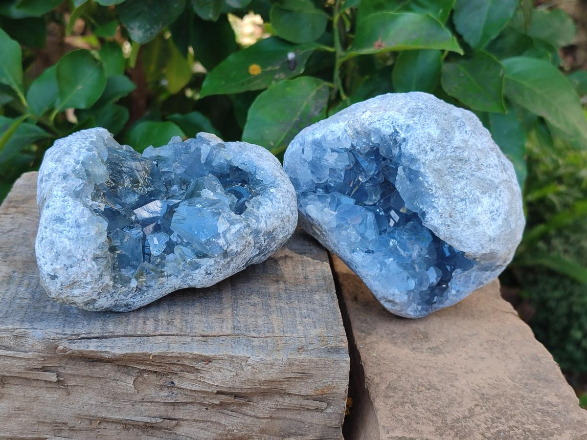 Natural Blue Celestite Crystal Cluster Specimens x 2 From Sakoany, Madagascar