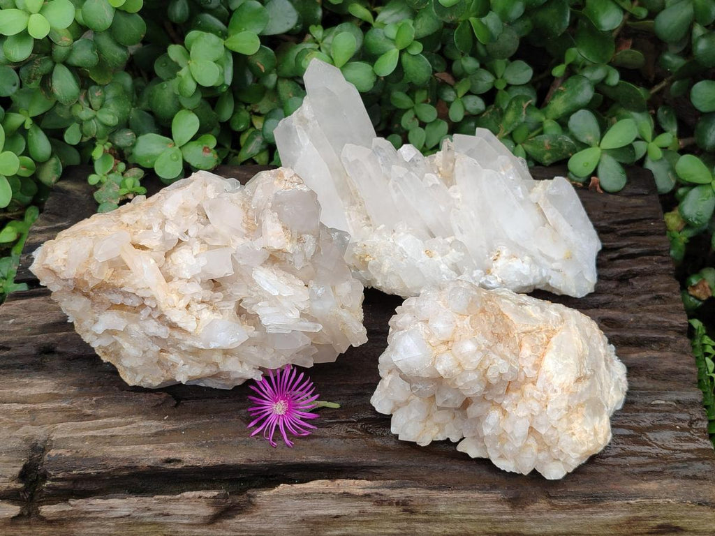 Natural Mixed Quartz Crystal Clusters x 3 From Madagascar
