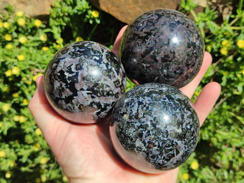 Polished Gabbro 'Merlinite' Spheres x 4 From Ambatofinandrahana, Madagascar