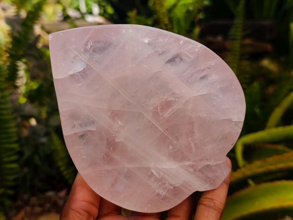 Hand Made Gemmy Rose Quartz Leaf Bowl Carvings x 4 From Madagascar