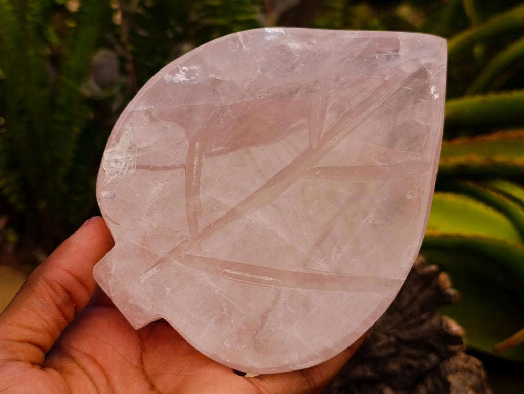 Hand Made Gemmy Rose Quartz Leaf Bowl Carvings x 4 From Madagascar