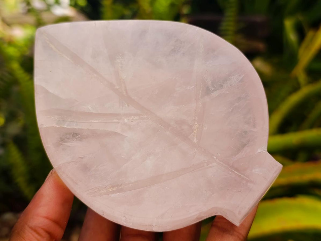 Hand Made Gemmy Rose Quartz Leaf Bowl Carvings x 4 From Madagascar