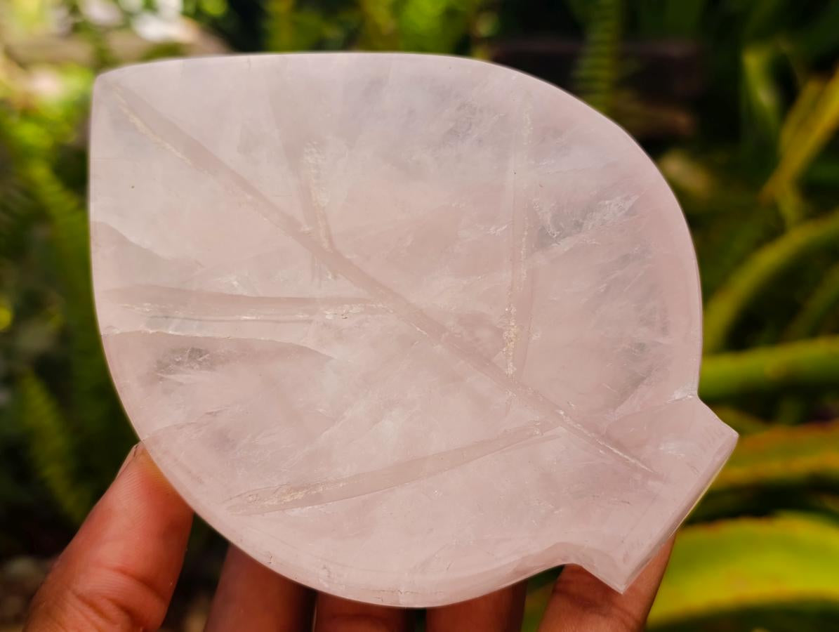 Hand Made Gemmy Rose Quartz Leaf Bowl Carvings x 4 From Madagascar