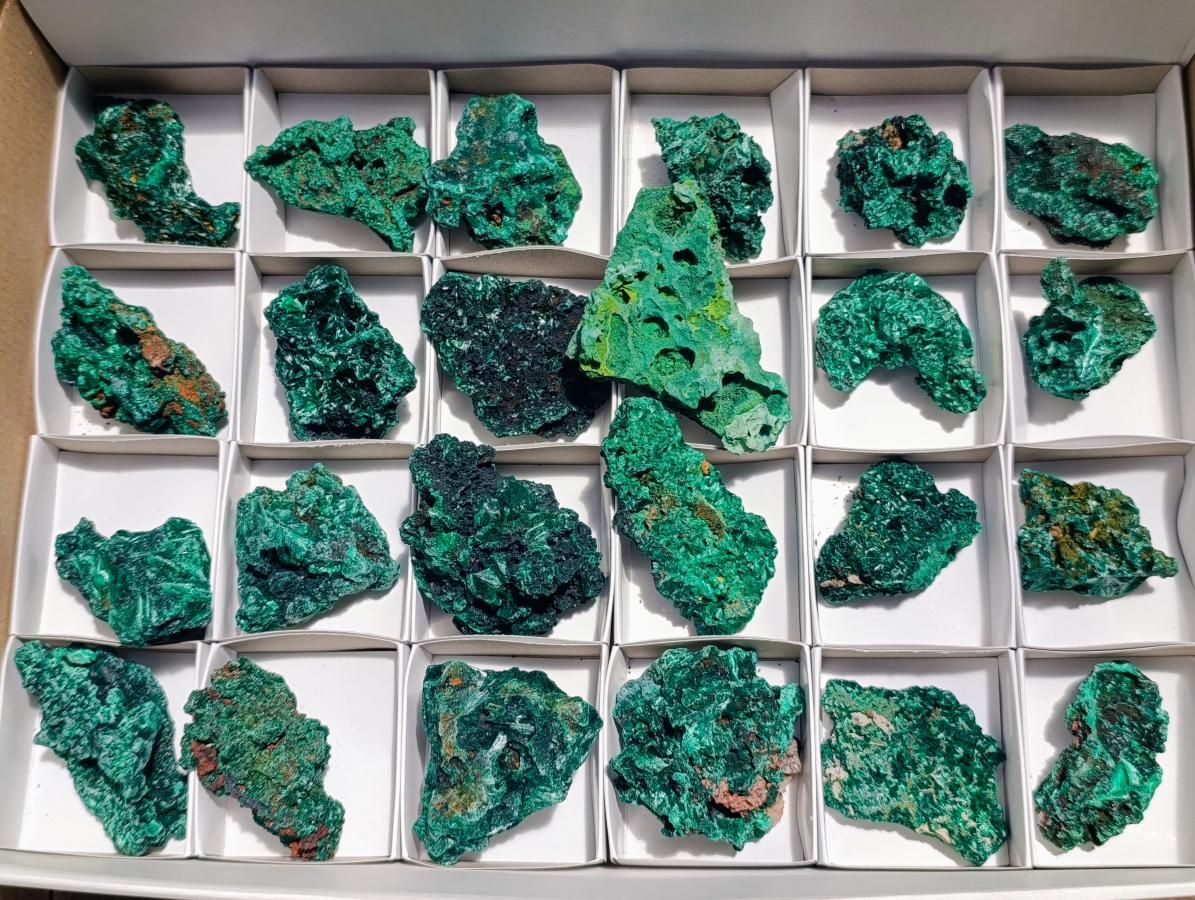 Natural Silky Malachite Specimens x 24 From Kasompe, Congo