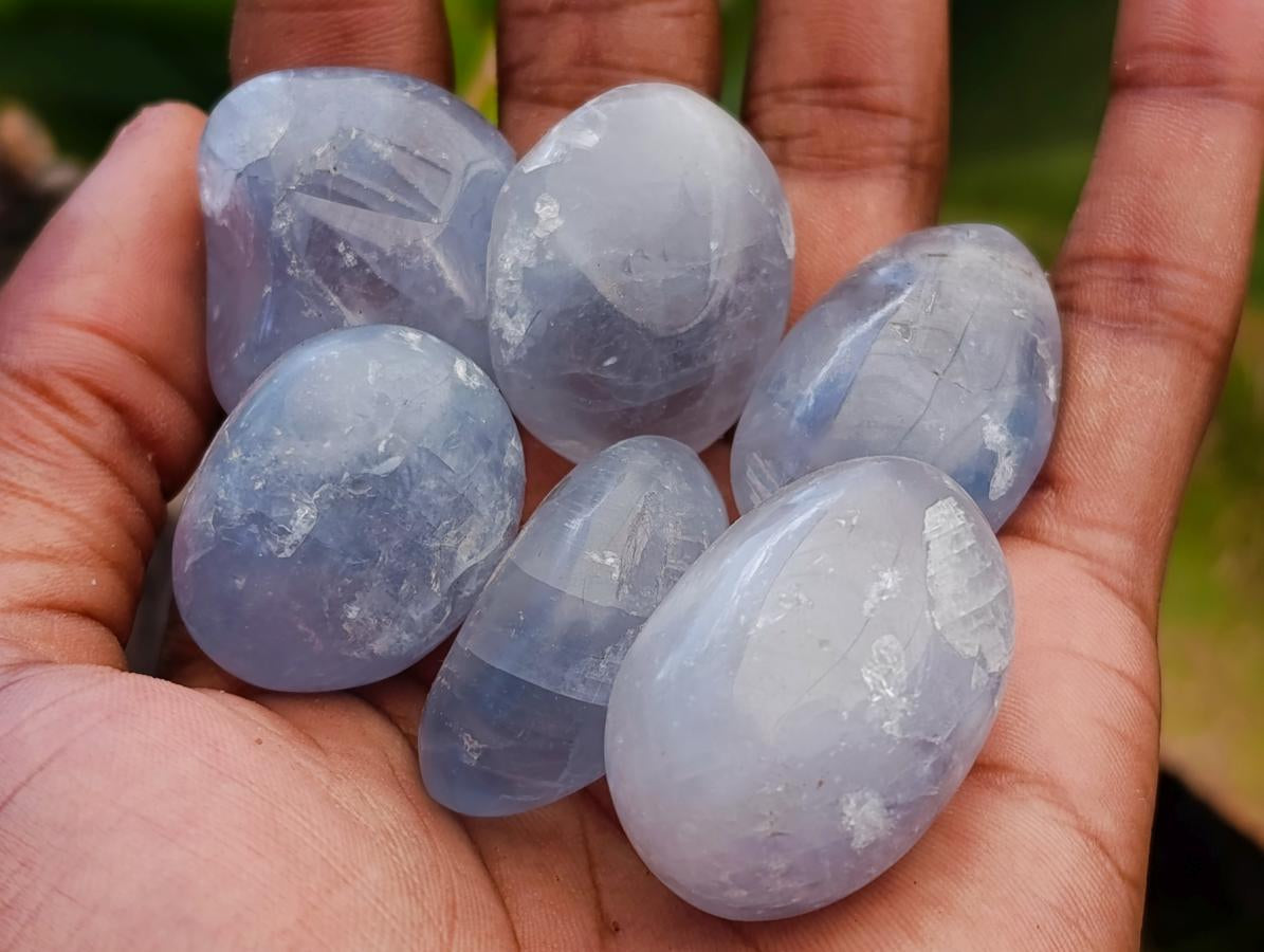 Polished Gemmy Blue Celestite Free Forms x 35 From Sakoany, Madagascar