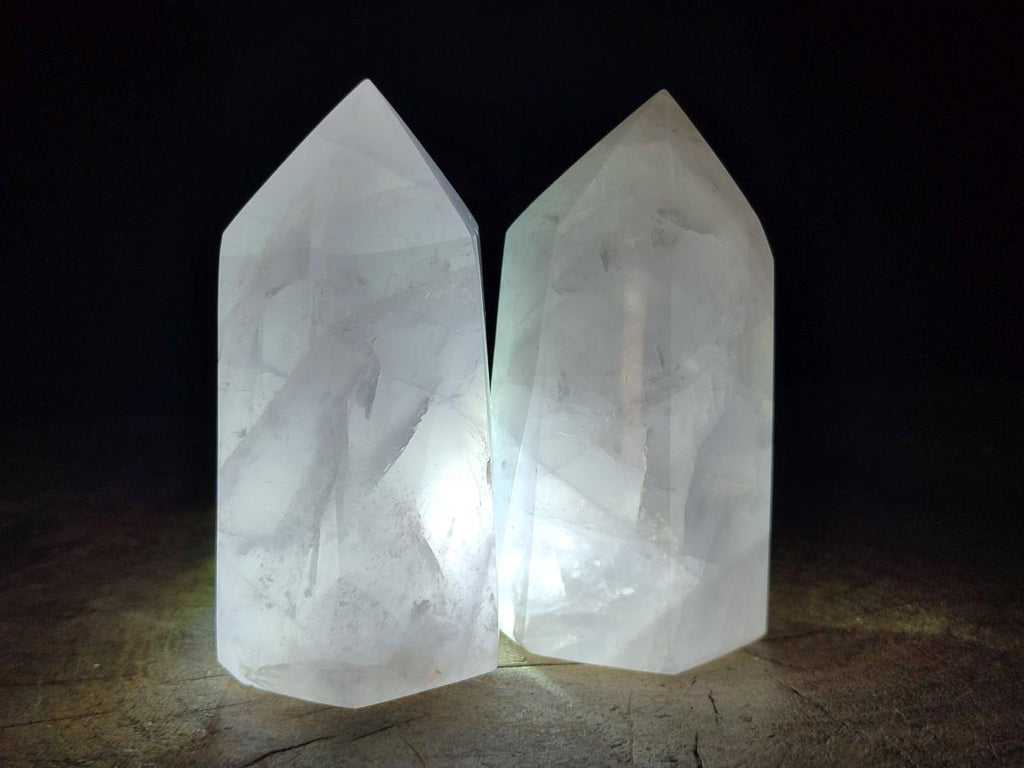 Polished Rose Quartz Points and Standing Free Forms x 6 From Madagascar