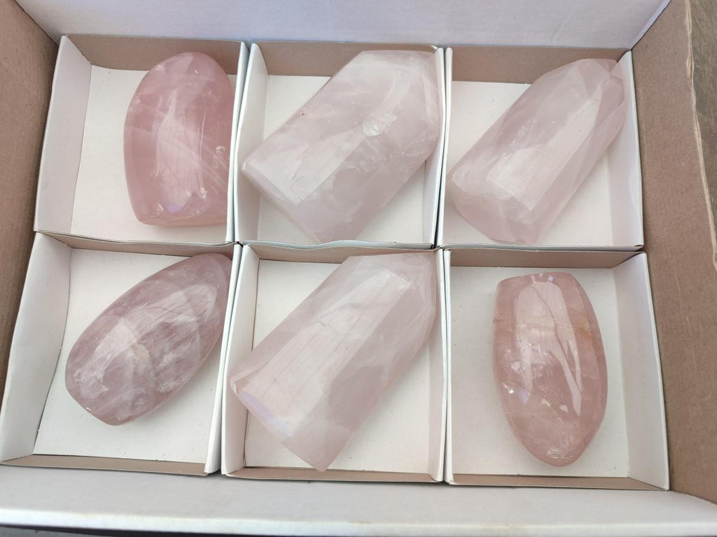 Polished Rose Quartz Points and Standing Free Forms x 6 From Madagascar