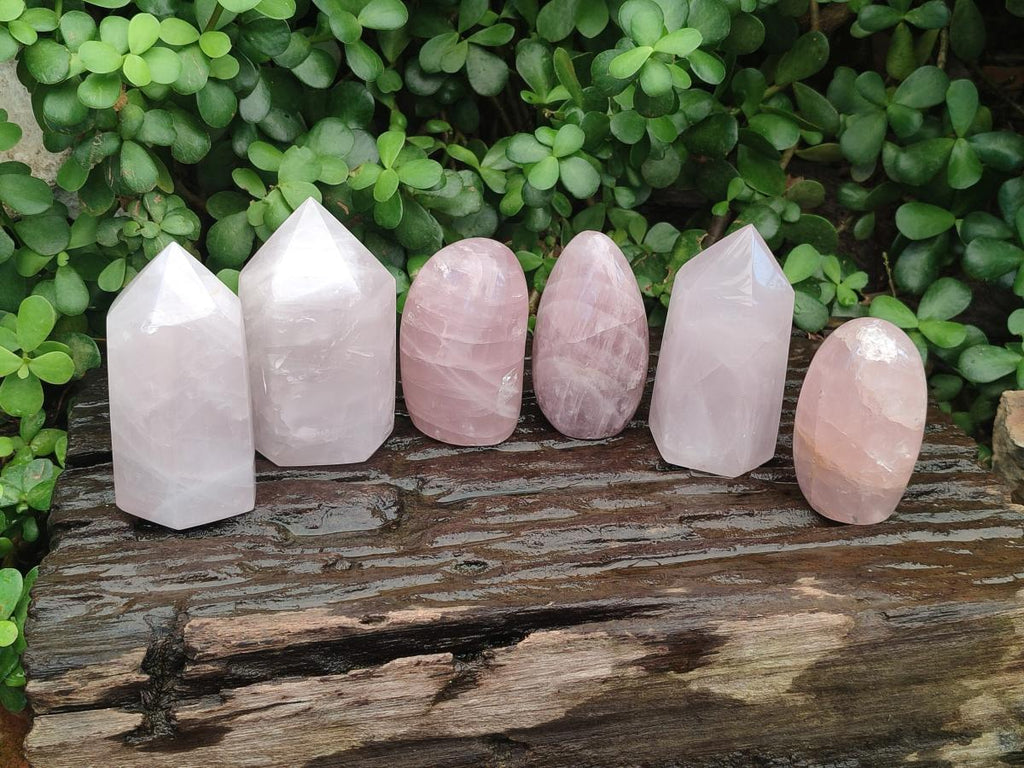 Polished Rose Quartz Points and Standing Free Forms x 6 From Madagascar