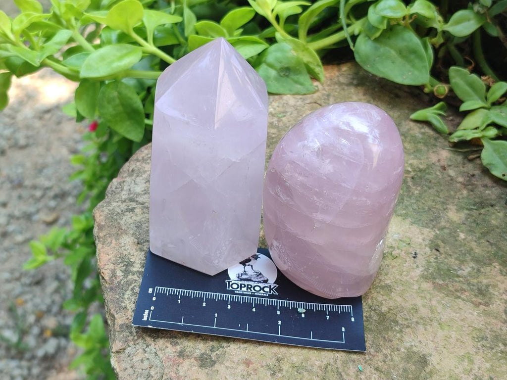Polished Rose Quartz Points and Standing Free Forms x 6 From Madagascar