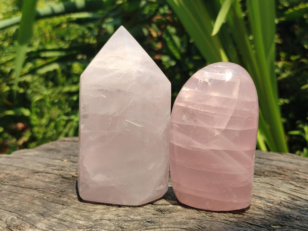 Polished Rose Quartz Points and Standing Free Forms x 6 From Madagascar