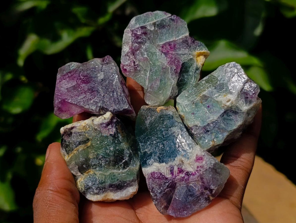 Natural Watermelon Fluorite Cobbed Specimens x 35 From Uis, Namibia