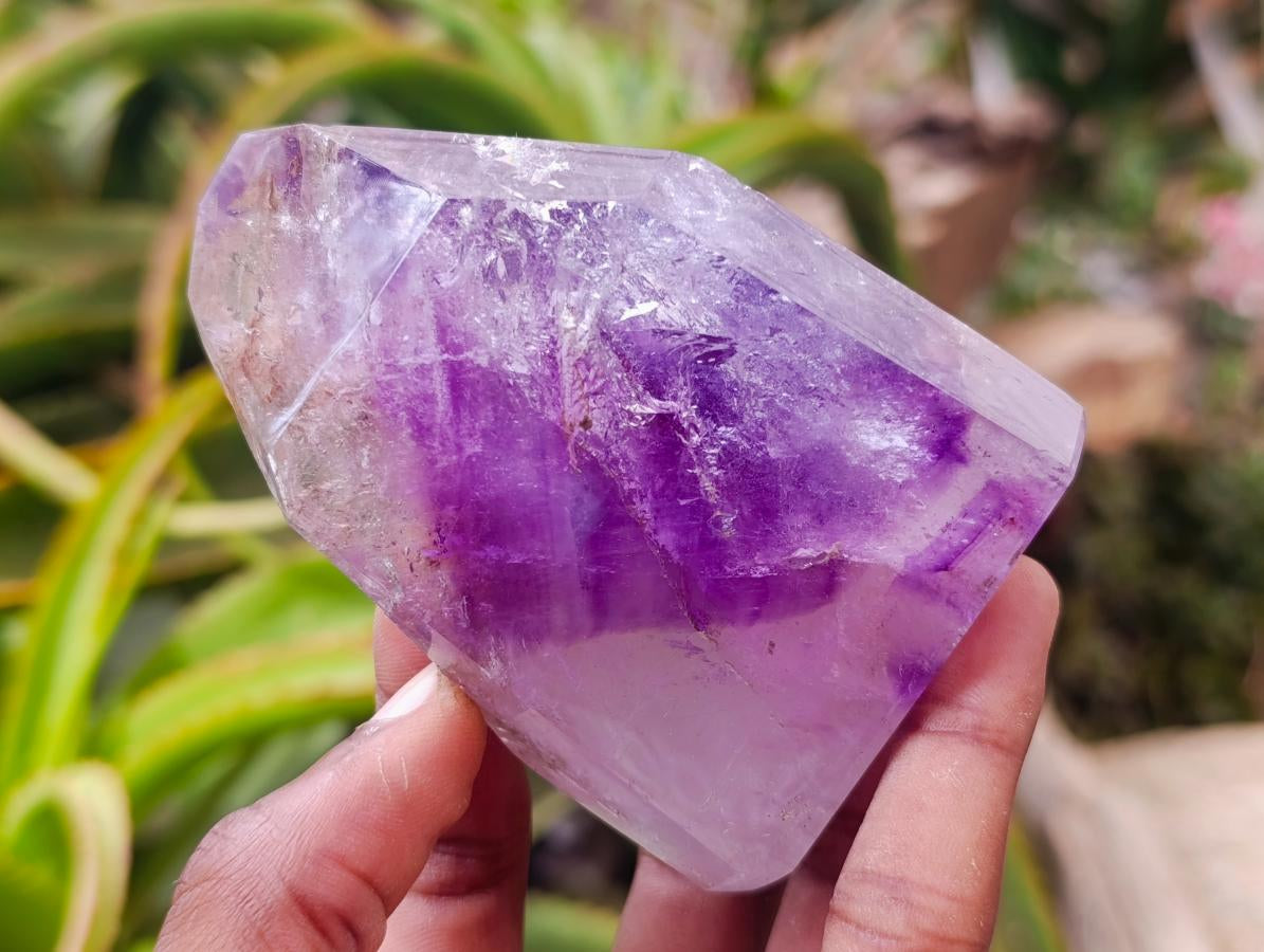 Polished Window Amethyst Crystals x 2 From Akansobe, Madagascar