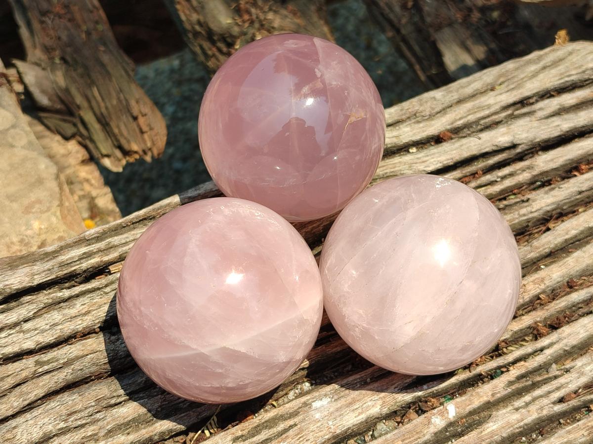 Polished Star Rose Quartz Spheres x 3 From Madagascar