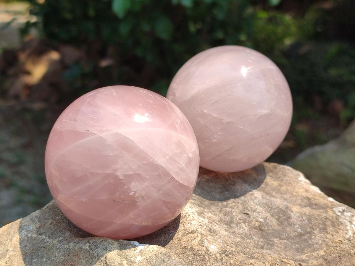 Polished Star Rose Quartz Spheres x 3 From Madagascar