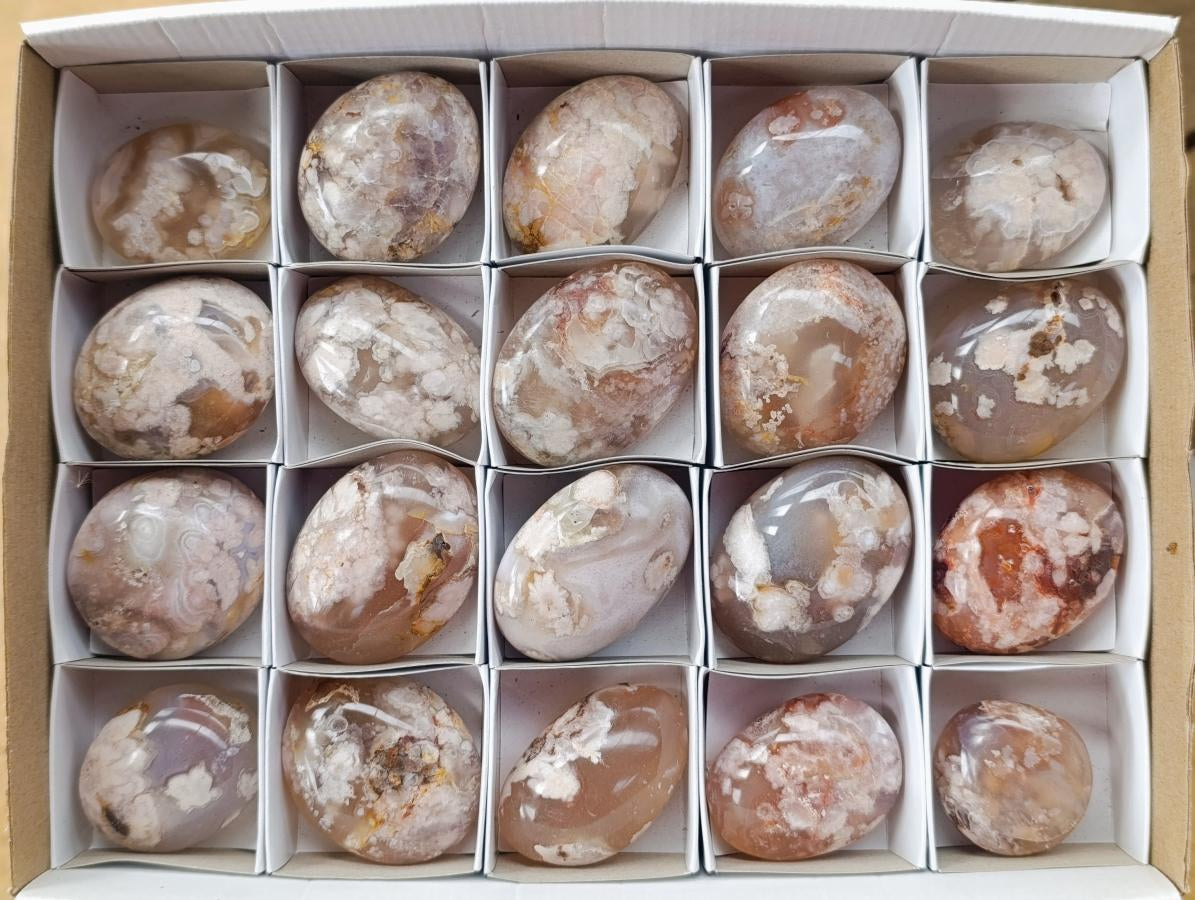Polished Flower Agate Palm Stones x 20 From Antsahalova, Madagascar
