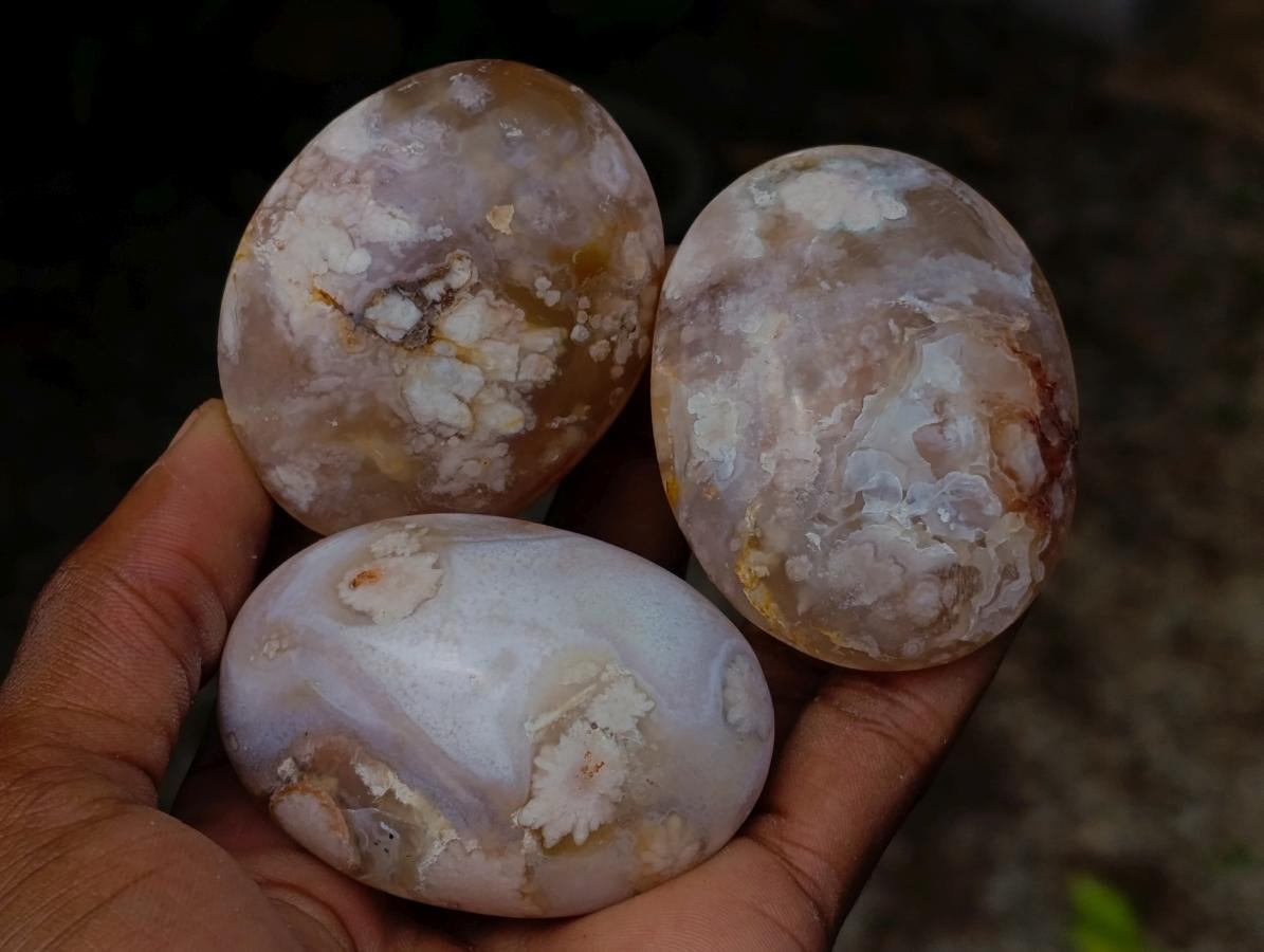 Polished Flower Agate Palm Stones x 20 From Antsahalova, Madagascar