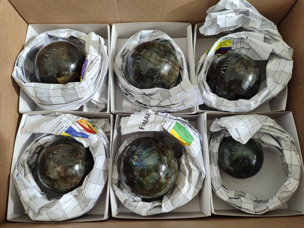 Polished Small Labradorite Spheres x 6 From Madagascar