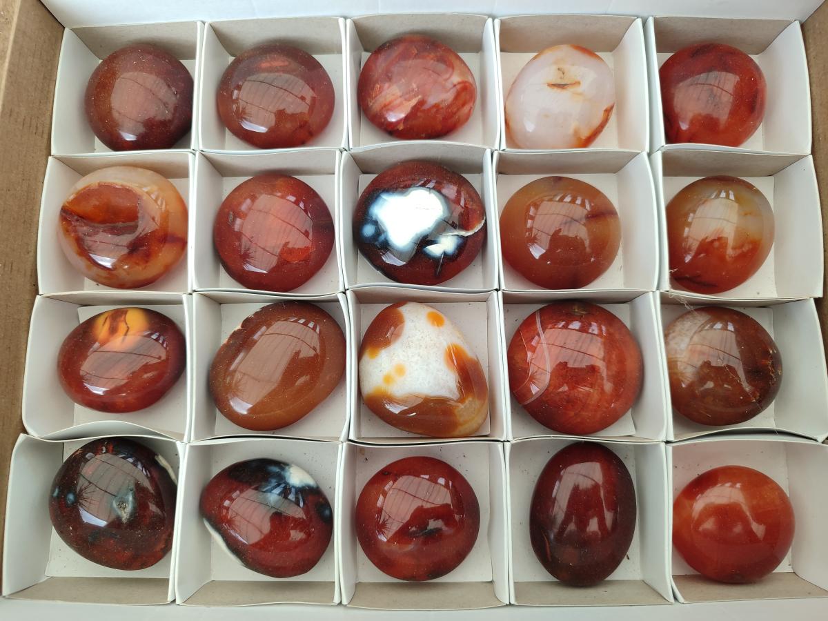 Polished Carnelian Agate Gemstone Galets x 20 From Madagascar