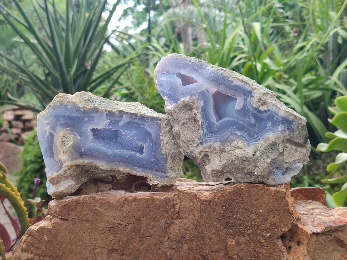 Natural Blue Lace Agate Specimens x 3 From Nsanje, Malawi - Toprock Gemstones and Minerals 