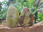 Polished Green Opal Standing Free Forms x 4 From Betroka, Madagascar