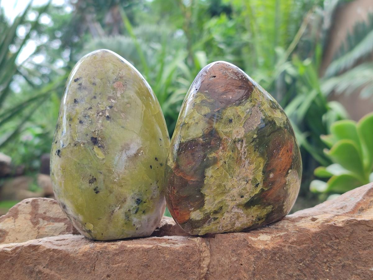 Polished Green Opal Standing Free Forms x 4 From Betroka, Madagascar